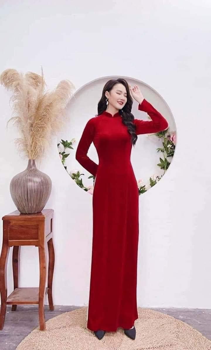Mẫu áo dài nhung đỏ đẹp