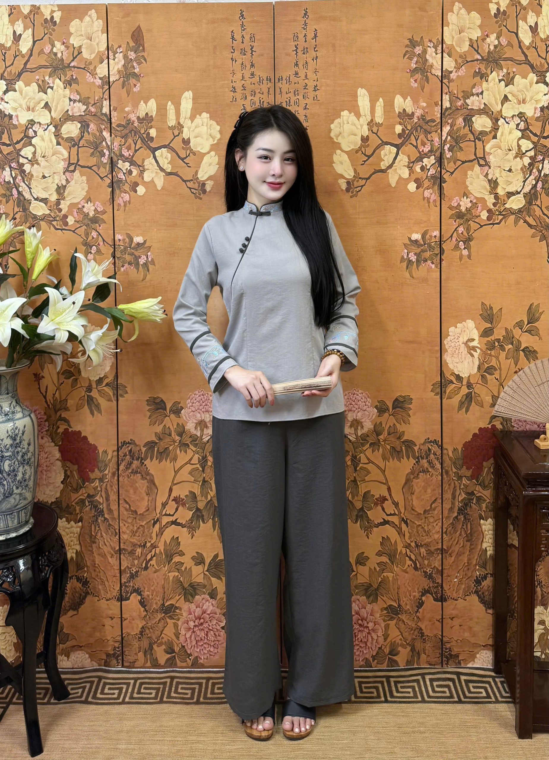 Bộ Quần Áo Đi Chùa Truyền Thống Dài Tay Cho Nữ 3 bo-mac-di-le-chua-dai-tay-cho-nu-kin-dao