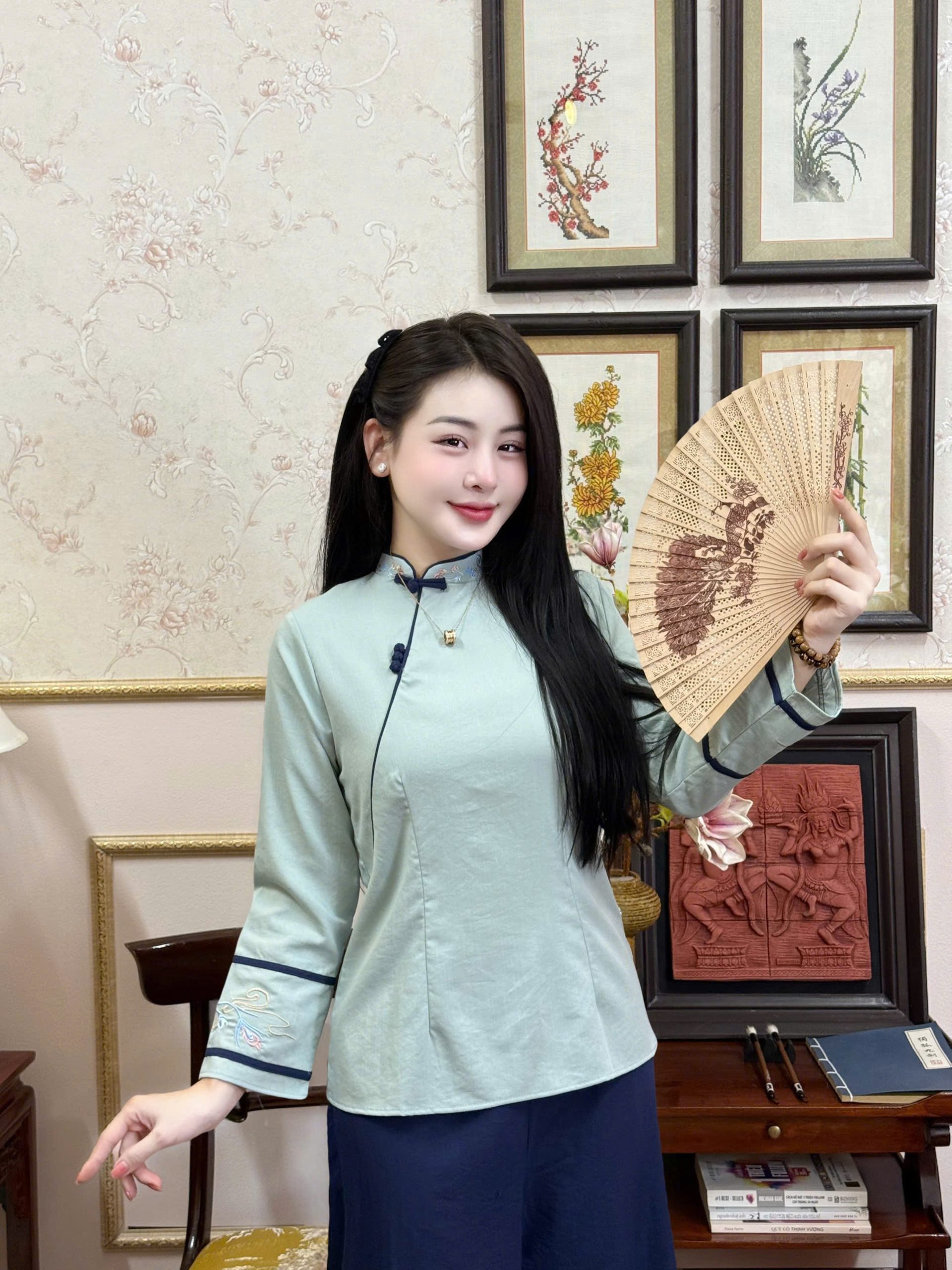 Bộ Quần Áo Đi Chùa Truyền Thống Dài Tay Cho Nữ 1 bo-quan-ao-di-le-chua-dai-tay